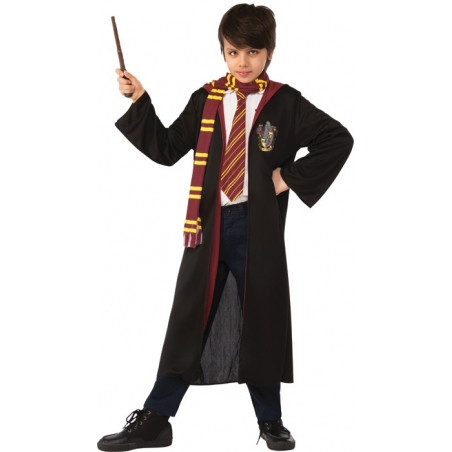 Harry Potter costume avec écharpe, baguette, lunettes, cravate. Gryffondor