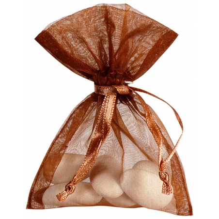 Contenants à dragées couleur chocolat, lot de 10 sachets en tissu organdi - Déco de Table