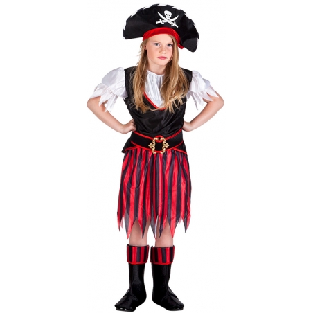 déguisement de pirate pour fille avec haut, jupe, ceinture, chapeau et jambières