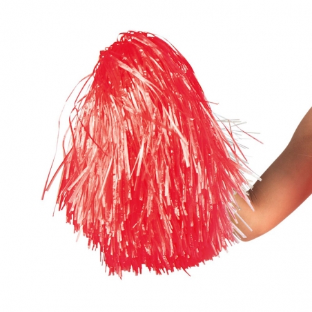 Pompon rouge avec manche de 10 cm idéal pour compléter une tenue de pompom girl