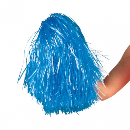 Pompon bleu avec manche de 10 cm idéal pour compléter une tenue de pompom girl