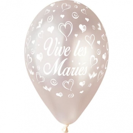 Sachet de 10 ballons "Vive les mariés" couleur gris perle de 30 cm de diamètre