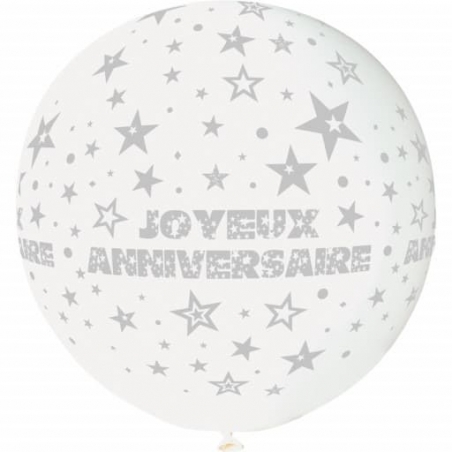 Gros ballon Joyeux Anniversaire 80 cm de diamètre couleur blanc