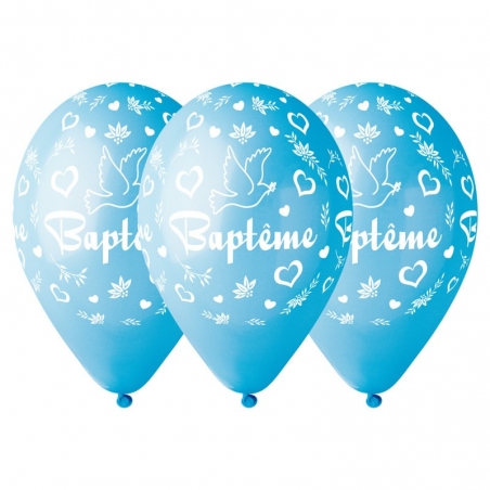 Ballons baptême bleu, diamètre 30 cm