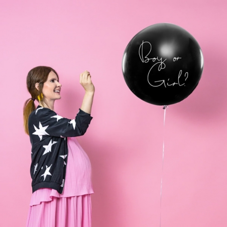 Gender Reveal - Ballon noir avec confettis garçon ou fille