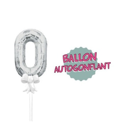 Cake Topper - Ballon chiffre 0 à placer sur le gâteau d'anniversaire couleur argent