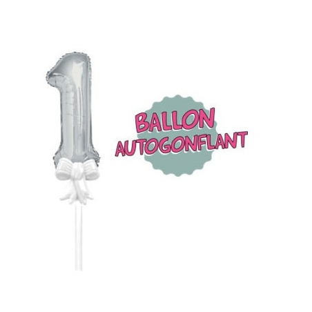 Cake topper - ballon pour décorer un gâteau d'anniversaire, chiffre 1 couleur argent