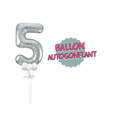 Cake Topper, décoration gâteau d'anniversaire, ballon chiffre 5 de couleur argent