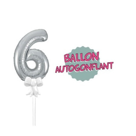 Ballon anniversaire chiffre 6 couleur argent, conçu pour la décoration de gâteau d'anniversaire