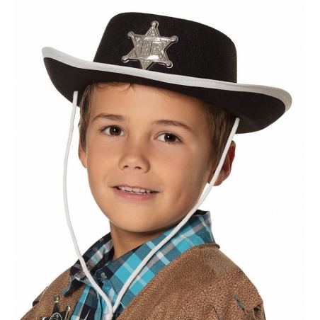 Chapeau de cowboy noir pour enfant avec étoile de Shérif