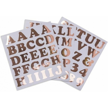 Ces jolis stickers alphabets et chiffres de couleur rose gold seront indispensable pour personnaliser votre déco.