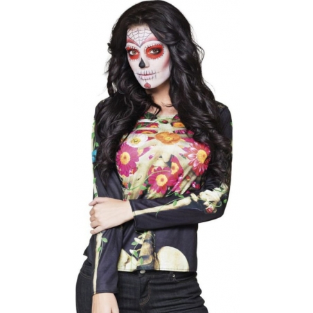 T-shirt à longues manches pour femme thème jour des morts mexicain, Dia de los muertos