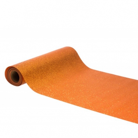 Chemin de table orange premimum avec paillettes  30 cm x 5 m