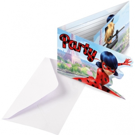 8 invitations Miraculous Ladybug invitez tous ses amies à sa fête d'anniversaire