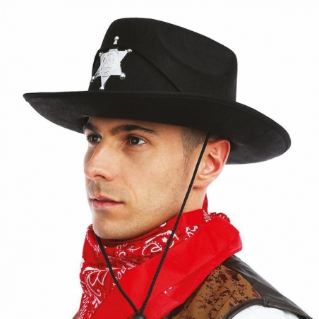 Chapeau cowboy noir avec étoile de sherif pour hommes et femmes