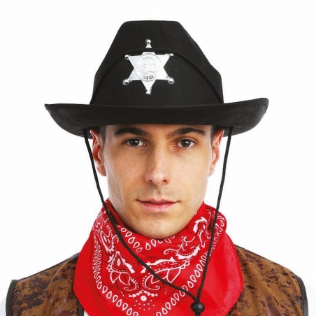 Accessoire western, chapeau de sherif noir avec étoile pour hommes et femmes