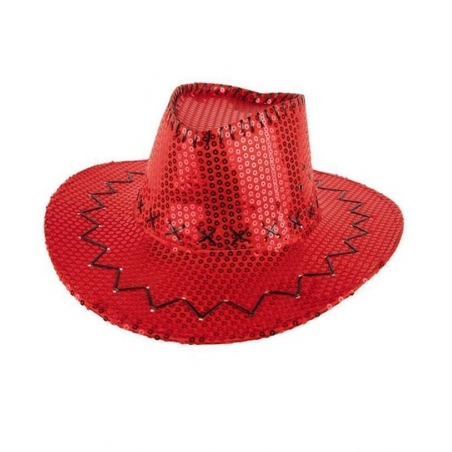 Chapeau cowboy rouge à paillettes pour hommes et femmes