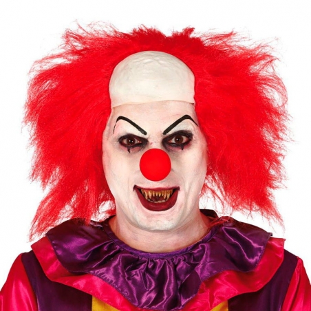 Perruque de clown au cheveux rouge avec crane en latex idéal pour se déguiser pour halloween